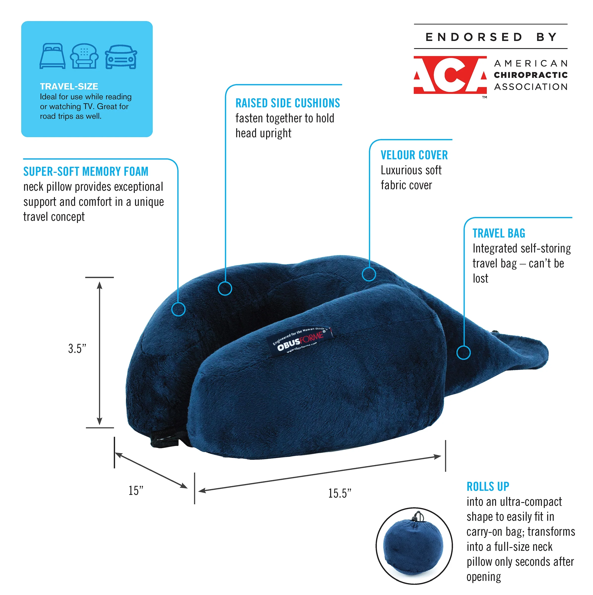 Ultra Compact Roll-Up Travel Neck Pillow - Image 2